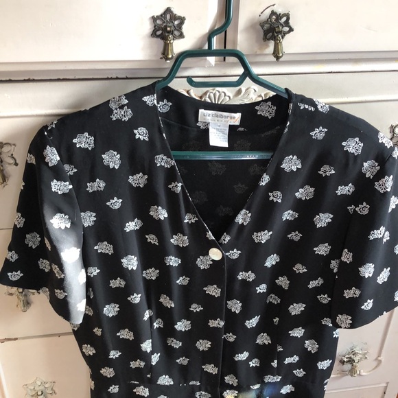 Liz Claiborne Collection vintage black pleated dress with rose print 14 - Picture 5 of 6